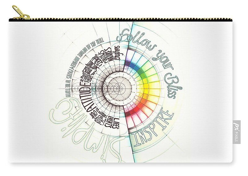 Inspiration Zip Pouch featuring the drawing Intuitive Geometry Inspirational - Follow your Bliss... by Nathalie Strassburg