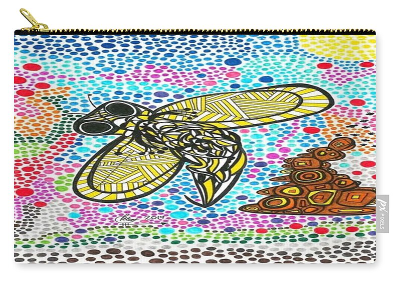 Bumble Bee Carry-all Pouch featuring the drawing Funky Bee by Peter Johnstone