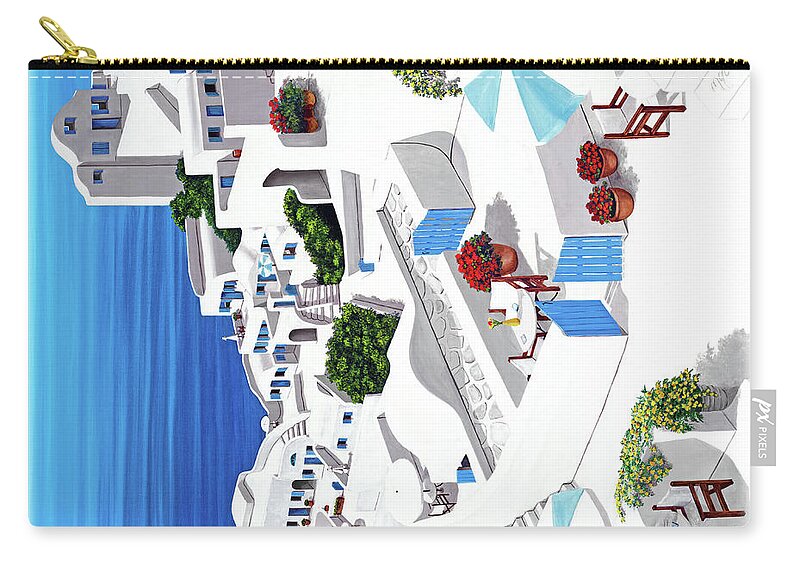 Santorini Zip Pouch featuring the painting Remembering Santorini-prints original view by Mary Grden