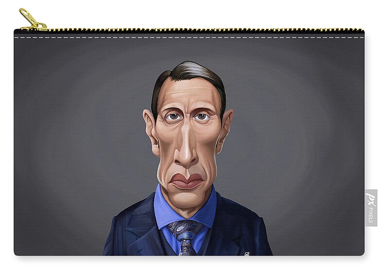 Caricature Zip Pouch featuring the digital art Celebrity Sunday - Mads Mikkelsen by Rob Snow