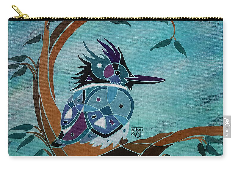 Kingfisher Art Zip Pouch featuring the painting A Kingfisher in a Nook by Barbara Rush