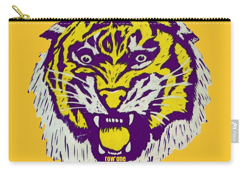 Lsu Zip Pouch featuring the mixed media 1973 LSU Tiger Art by Row One Brand