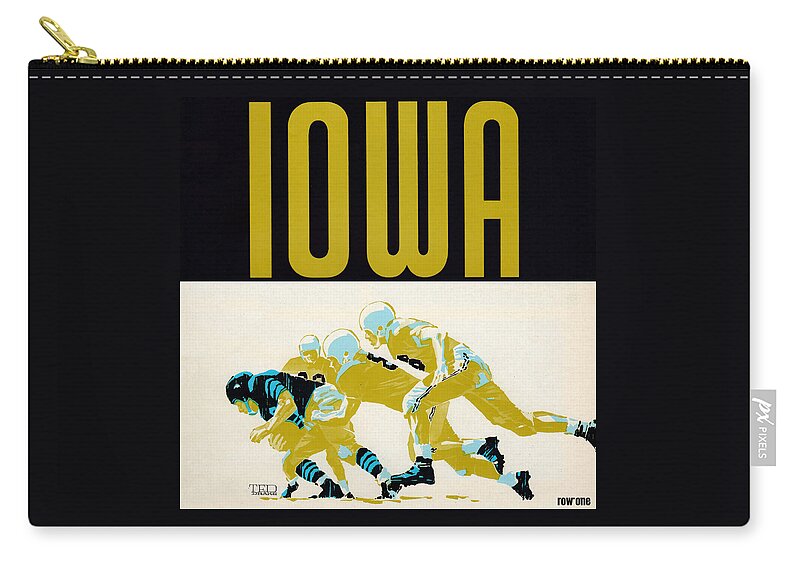 Iowa Zip Pouch featuring the mixed media 1964 Iowa Football Art by Row One Brand
