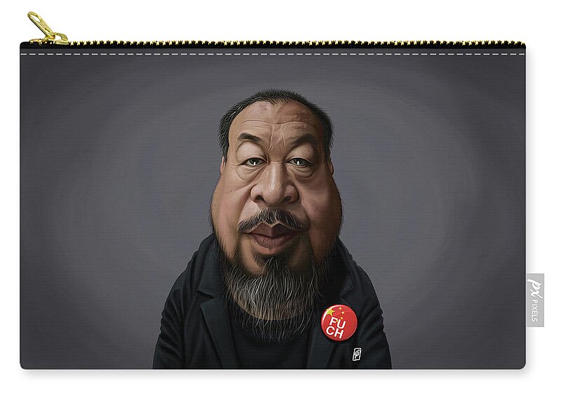 Illustration Zip Pouch featuring the digital art Celebrity Sunday - Ai Weiwei by Rob Snow