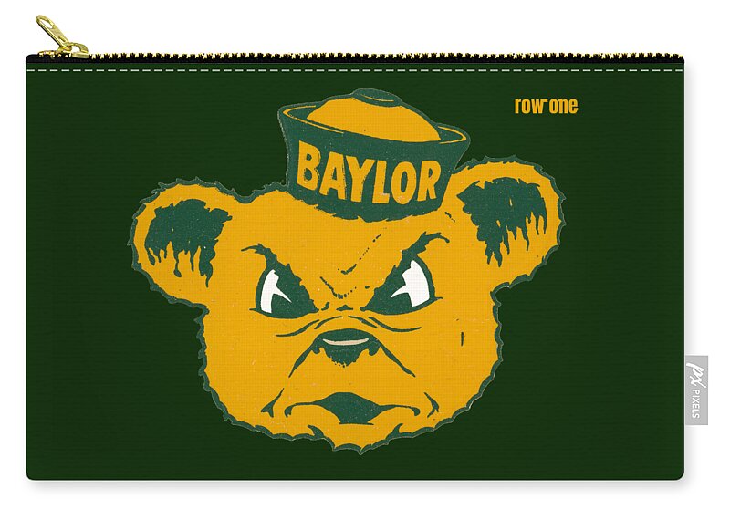 Baylor Zip Pouch featuring the mixed media 1950's Baylor Bear Art by Row One Brand