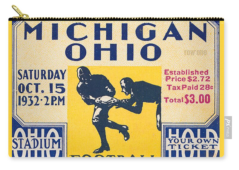 Michigan Zip Pouch featuring the mixed media 1932 Michigan vs. Ohio State by Row One Brand