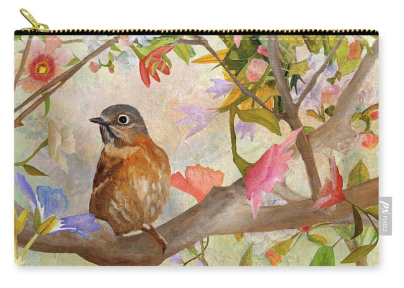 Bluebird Zip Pouch featuring the painting Bluebird On A Blossoming Branch by Angeles M Pomata