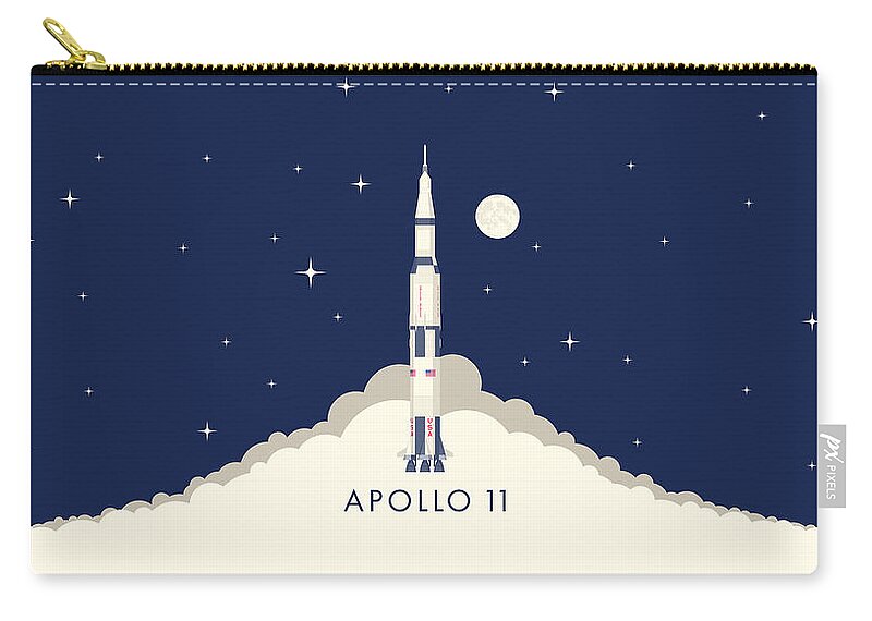 Apollo 11 Zip Pouch featuring the digital art Apollo 11 Space - Saturn Rocket A by Organic Synthesis