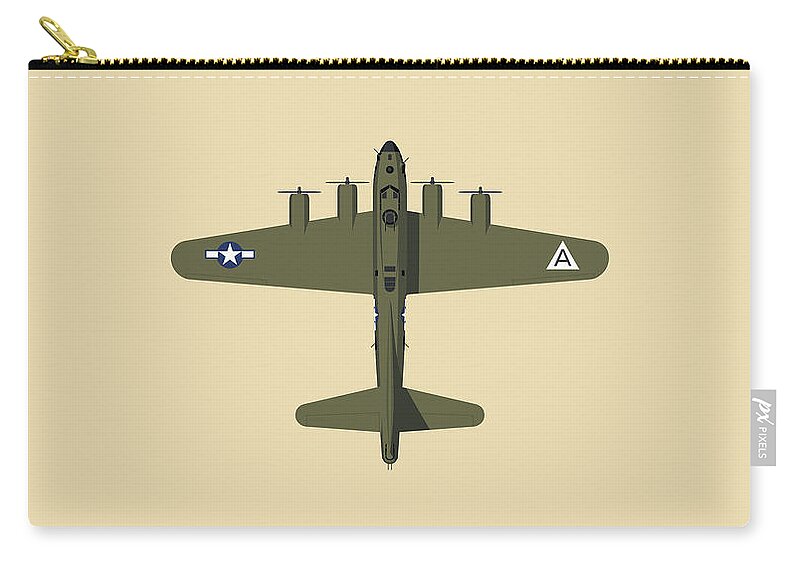 Aircraft Carry-all Pouch featuring the digital art B-17 WWII Bomber - Olive by Organic Synthesis