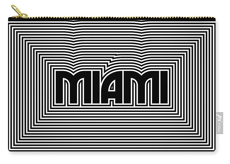 Black Zip Pouch featuring the digital art Miami City Text Pattern USA by Organic Synthesis