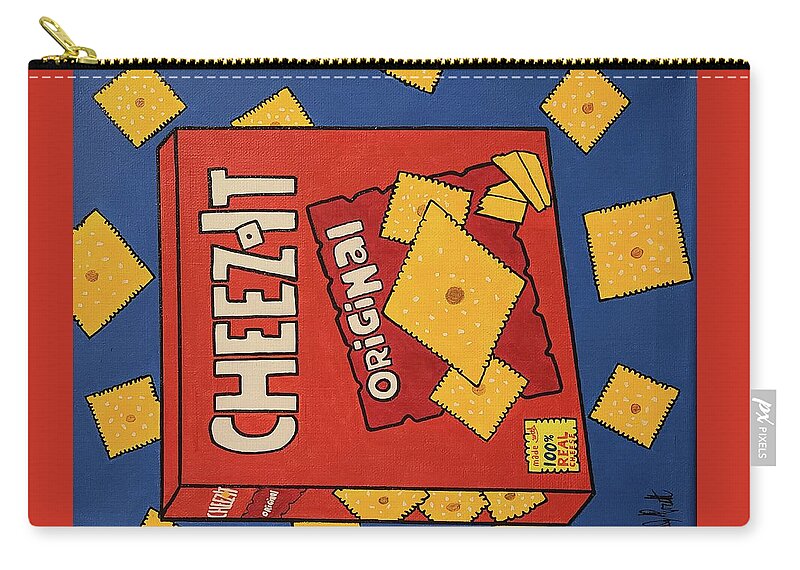 Cheez It Zip Pouch featuring the painting Cheez its by Elena Pratt