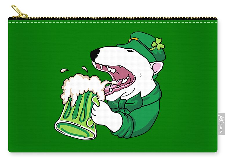 Fun Design For All Bull Terrier Lovers To Celebrate St. Patrick's Day. Cheers! Zip Pouch featuring the digital art St Patricks Bull Terrier by Jindra Noewi