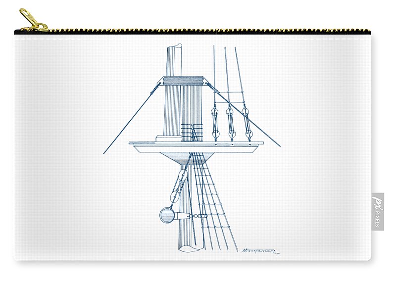 Sailing Vessels Zip Pouch featuring the drawing Sailing ship lookout - crow's nest by Panagiotis Mastrantonis
