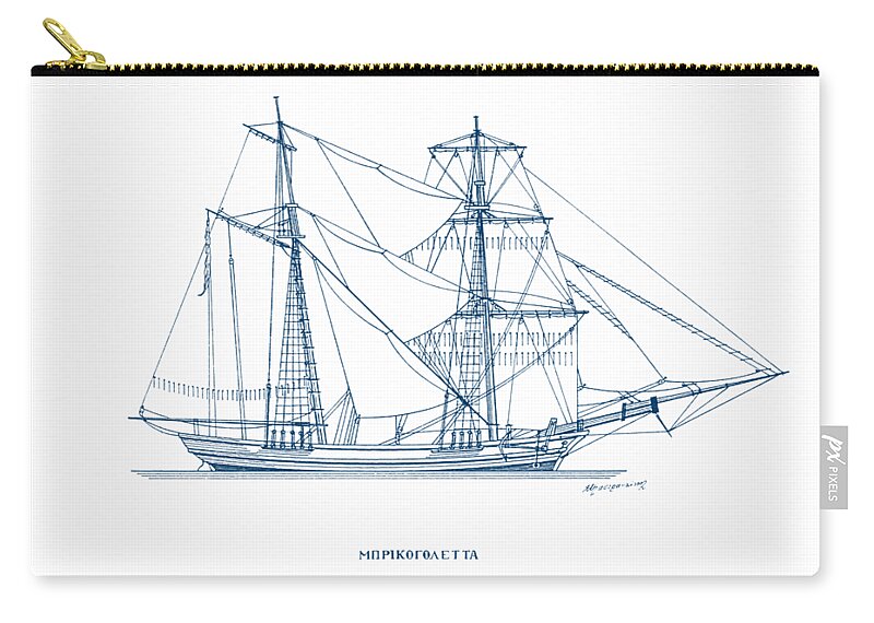 Sailing Vessels Zip Pouch featuring the drawing Bricogoletta - traditional Greek sailing ship by Panagiotis Mastrantonis