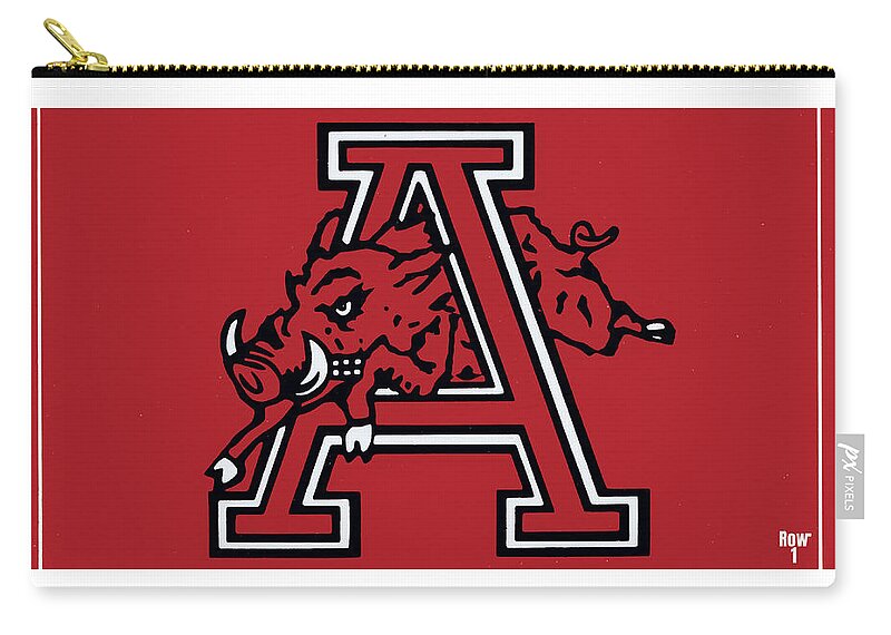 Arkansas Carry-all Pouch featuring the mixed media Eighties Arkansas Razorback Art by Row One Brand