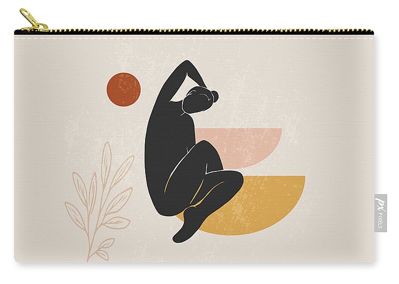 Snapshot Zip Pouch featuring the drawing Set of trendy contemporary abstract matisse geometric woman composition abstract woman posing poster by Mounir Khalfouf
