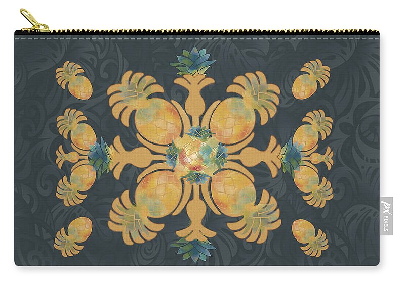 Hawaiian Quilt Zip Pouch featuring the digital art Hawaiian Quilt Series 2 Pineapple by J Marielle