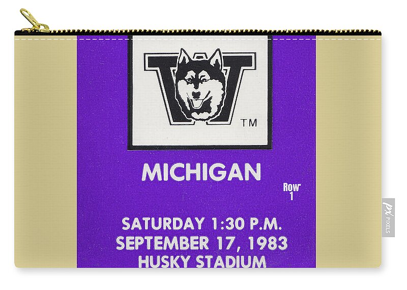 Washington Zip Pouch featuring the mixed media 1983 Michigan vs. Washington Football Ticket Art by Row One Brand
