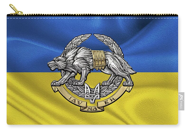 'military Insignia & Heraldry’ Collection By Serge Averbukh Carry-all Pouch featuring the digital art Ukrainian Special Operations Forces - SSO Emblem over Ukrainian Colors by Serge Averbukh