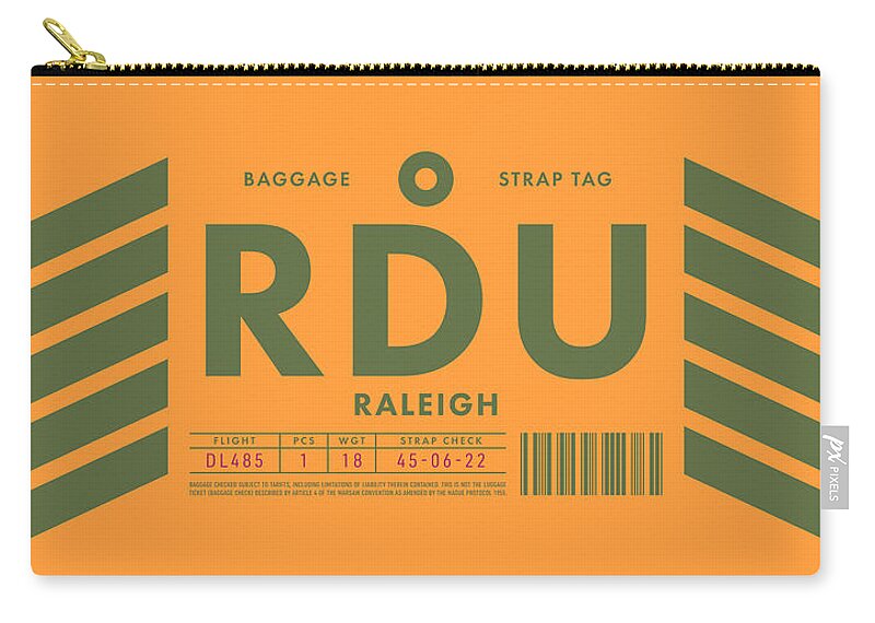 Airline Zip Pouch featuring the digital art Luggage Tag D - RDU Raleigh North Carolina USA by Organic Synthesis