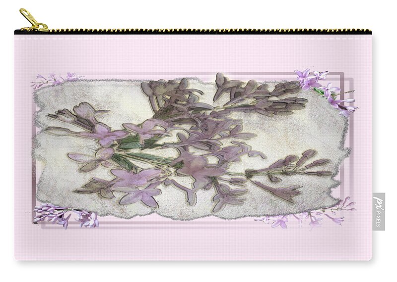 Lavender Zip Pouch featuring the digital art Lavender Lilac Fossil Floral Design by Delynn Addams