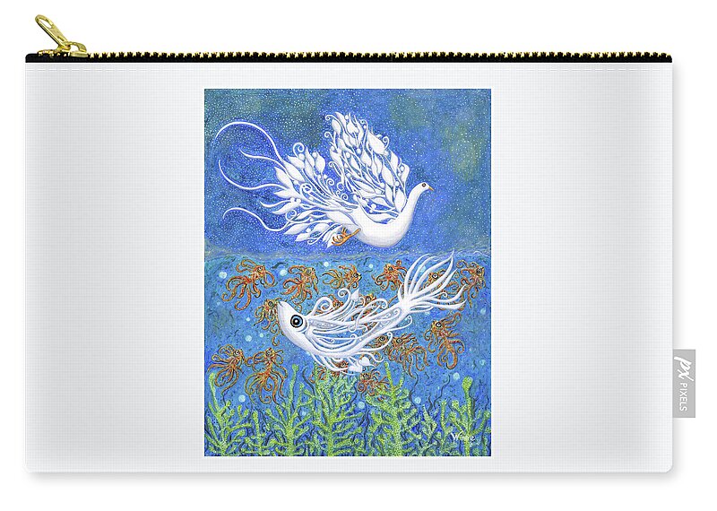 Bird Zip Pouch featuring the painting Spirit of the Air, Spirit of the Sea, The Dichotomous Inedibles by Lise Winne