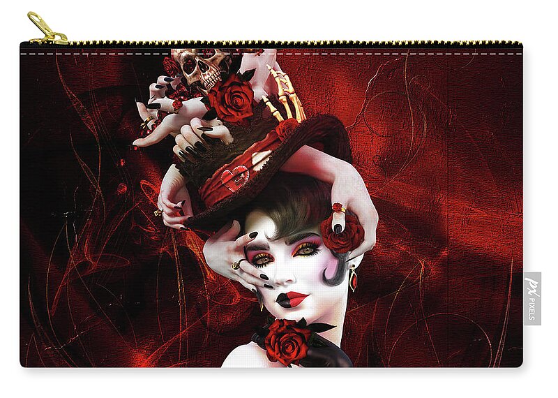 Ruby Gothic Femme Zip Pouch featuring the digital art Ruby Gothic Femme by Shanina Conway