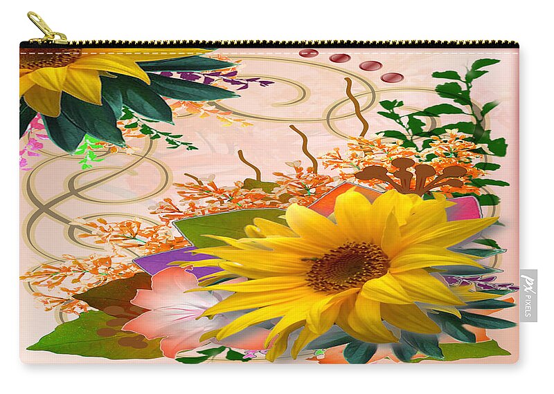 Autumn Zip Pouch featuring the digital art Floral Autumn Seasonal Card of November Colors by Delynn Addams