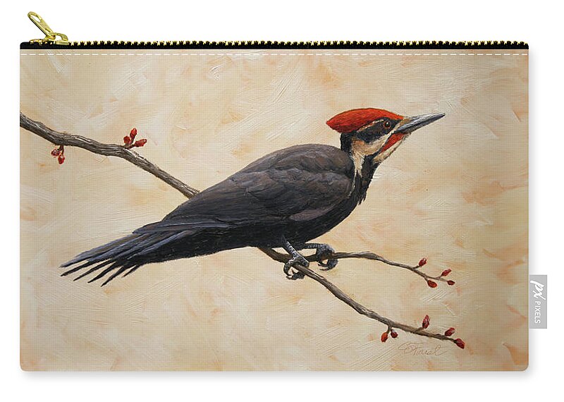 Bird Zip Pouch featuring the painting Pileated Woodpecker by Crista Forest