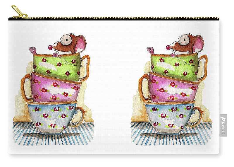 Mouse Zip Pouch featuring the painting Tea for one by Lucia Stewart