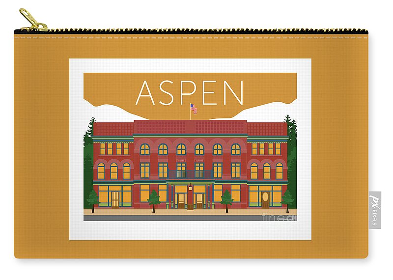Aspen Hotel Jerome Colorado Zip Pouch featuring the digital art Aspen Hotel Jerome Gold by Sam Brennan