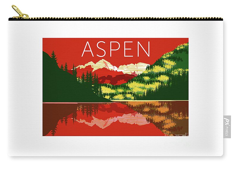 Aspen Maroon Bells Colorado Zip Pouch featuring the digital art Aspen Maroon Bells Red by Sam Brennan