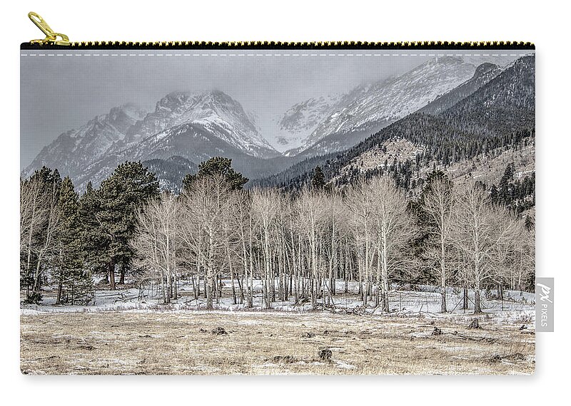 Rocky Mountains Zip Pouch featuring the photograph Aspen Skies, Desaturated Color by Marcy Wielfaert