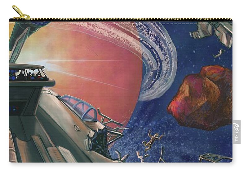 Outer Space Zip Pouch featuring the painting Asteroid Event by Don Morgan