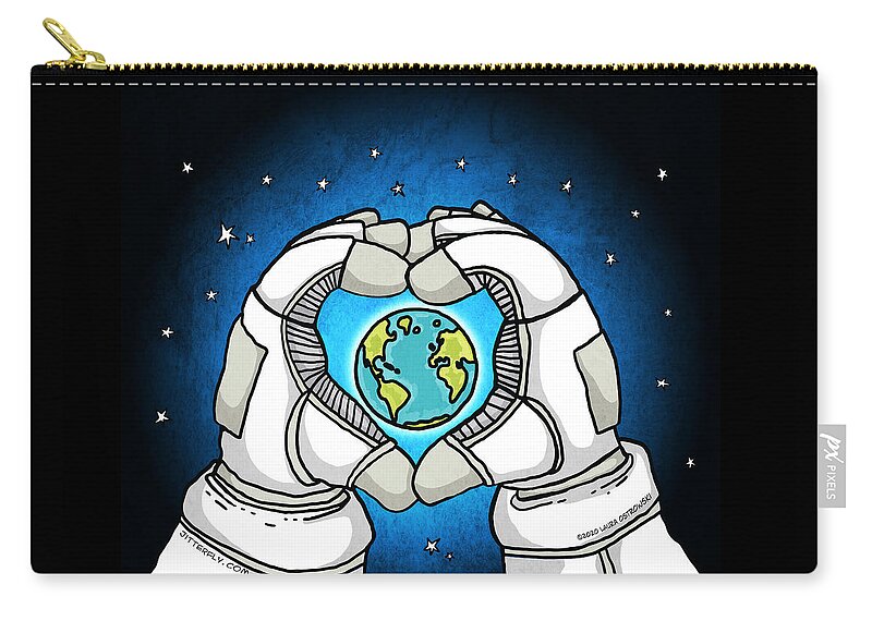 Astronaut Zip Pouch featuring the digital art Astronaut Loves Earth by Laura Ostrowski