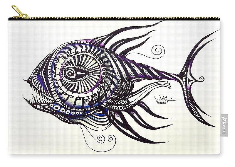 Fish Zip Pouch featuring the drawing Asynchronous Hate Fish by J Vincent Scarpace