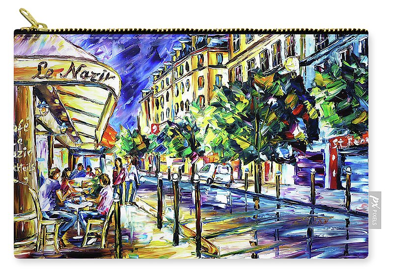 Cafe Le Nazir Paris Carry-all Pouch featuring the painting At Night On Montmartre by Mirek Kuzniar