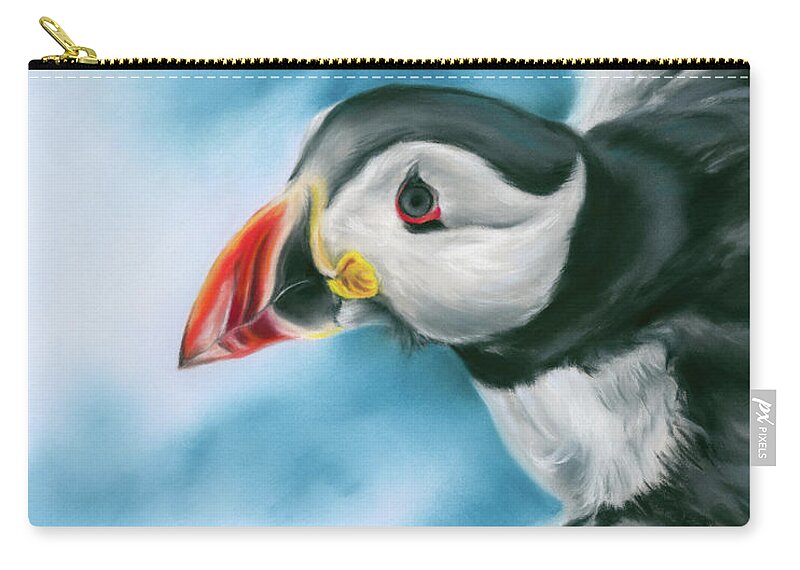 Bird Zip Pouch featuring the painting Atlantic Puffin in Flight by MM Anderson