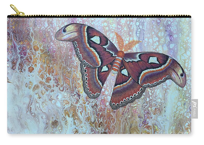 Moth Zip Pouch featuring the painting Atlas Silk Moth by Lucy Arnold