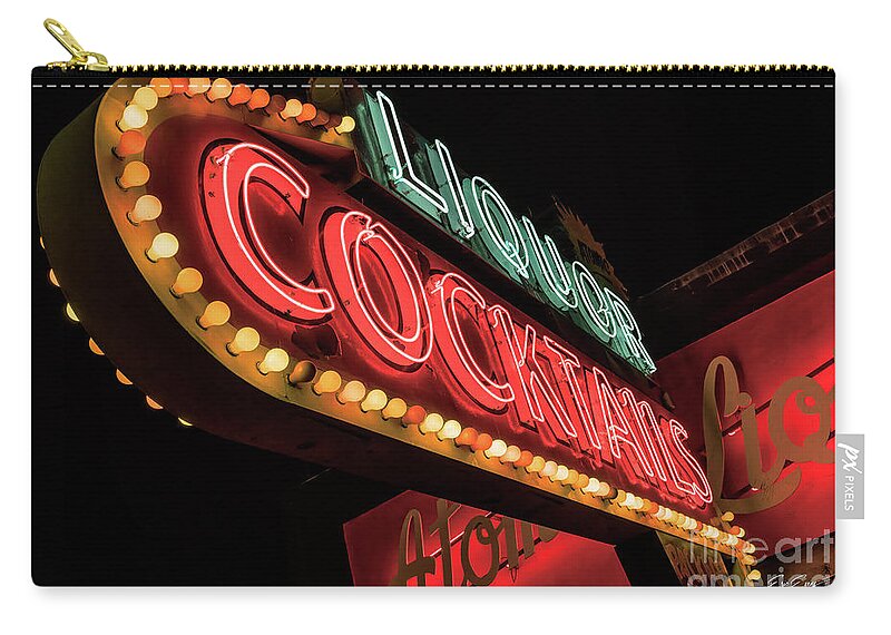 Atomic Liquor Neon Sign Zip Pouch featuring the photograph Atomic Liquor Coctails Neon Sign Fremont Street at Night by Aloha Art