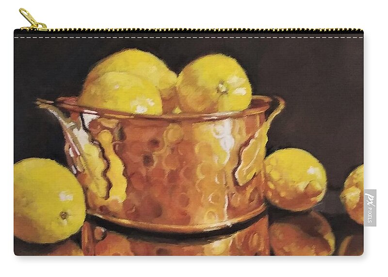 Copper Pot Zip Pouch featuring the painting Atomic Number 29 With Lemons by Jean Cormier