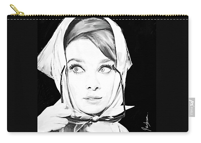 Audrey Zip Pouch featuring the painting Audrey Hepburn 3 Black/white by Jackie Medow-Jacobson