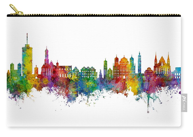 Augsburg Zip Pouch featuring the digital art Augsburg Germany Skyline #45 by Michael Tompsett