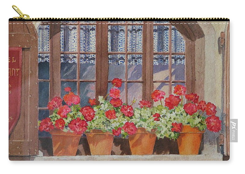 Watercolor Zip Pouch featuring the painting August at the Auberge by Mary Ellen Mueller Legault