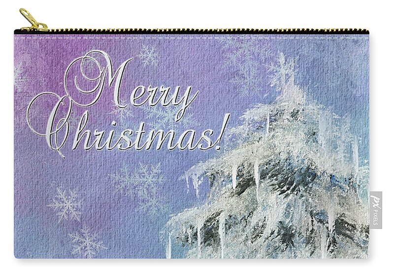Tree Zip Pouch featuring the digital art Aurora Tree In Snow Merry Christmas by Lois Bryan