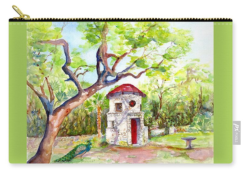 Austin Zip Pouch featuring the painting Austin Texas Mayfield Park by Carlin Blahnik CarlinArtWatercolor