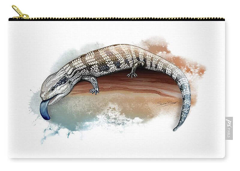 Art Zip Pouch featuring the painting Australian Blue Tongue Lizard by Simon Read