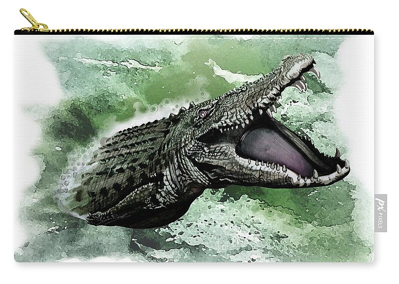 Art Zip Pouch featuring the painting Australian Saltwater Crocodile by Simon Read