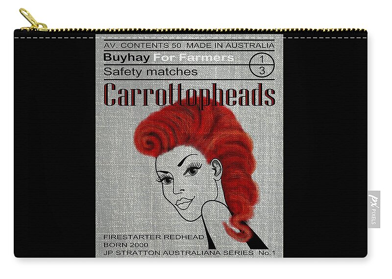 Australiana Zip Pouch featuring the drawing Australiana Iconic Matches Carrot Top Female I by Joan Stratton