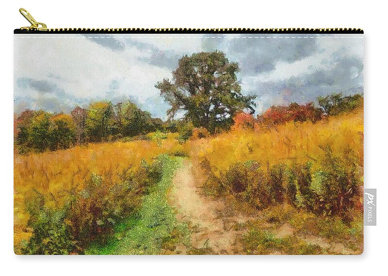 Field Zip Pouch featuring the mixed media Autumn Afternoon on the Trail by Christopher Reed